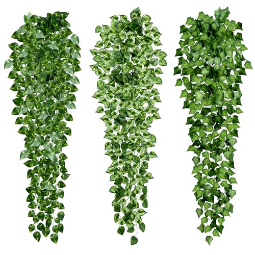TYSM-CC 3er Set Künstliche Hängepflanzen 96cm Länge - Realistisch & Wartungsfrei - Für Innen/Außen, Balkon, Hochzeitsdeko, Garten, Wand - Langlebiges Kunststoffmaterial mit Natürlicher Eleganz von TYSM-CC