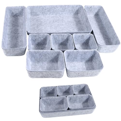 TYSM-CC 8 Stück Schubladenorganizer, Stapelbare Filz-Aufbewahrungsboxen, Schubladen Ordnungssystem für Schreibtisch, Schminktisch, Küche, Kinderzimmer und Schrank (Hellgrau) von TYSM-CC