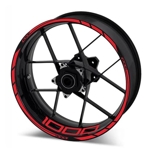 TYSMYXGS Motorrad Rad Hun Streifen Wasserdicht Reflektierende Rand Aufkleber Aufkleber Felge Änderung Dekoration Mark Für Kawasaki Z1000 Komplettes Set mit Felgenaufklebern(ROT) von TYSMYXGS