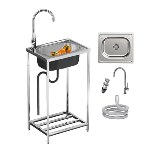 Camping spüle mit wasserhahn,1 Becken Küchenspüle,mobiles waschbecken-with Storage Shelves für Keller Waschküche Garten Camping Keller Spülbecken inkl Ablaufgarnitur [38 * 33 * 17cm] von TYTFTDLD