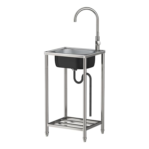 Camping spülbecken edelstahl,Freistehende Multifunktionswaschtisch|42x37x82cm|outdoor spüle mit Wasserhahn und Abflussrohr,garten waschbecken,sink kitchen von TYTFTDLD