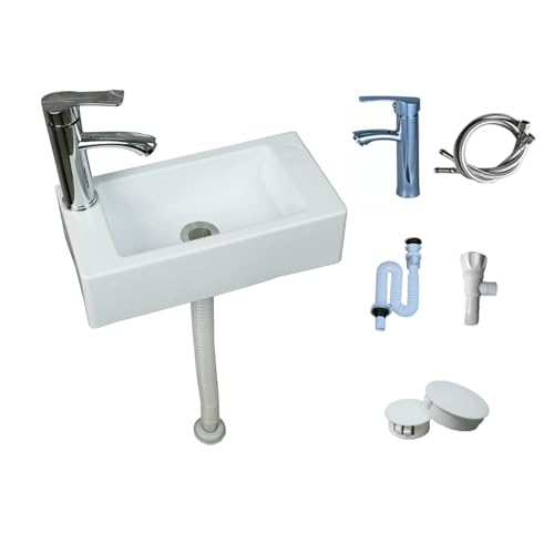 TYTFTDLD Rechteckiges Waschbecken aus weißem Kunststoff Waschbecken, modernes Design, praktisches Waschbecken, leicht zu reinigen, rechteckiges Waschbecken mit Legierungsarmatur (40*20*11cm)[Gerade] von TYTFTDLD