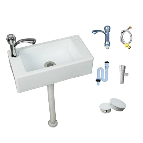 Aufsatzwaschbecken kunststoff Waschbecken aus weißem Waschbecken, modernes Design, praktisches Waschbecken, leicht zu reinigen, rechteckiges Waschbecken mit Legierungsarmatur (40 * 20 * 11cm)[kurz] von TYTFTDLD