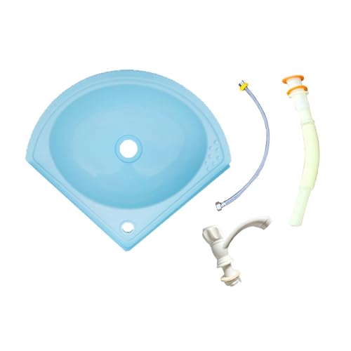 TYTFTDLD Waschbecken mit Wandmontage | 70CM Abwasserrohr | 60CM Saugrohr | Kunststoffhahn | Waschbecken Waschtisch Badezimmer | Wohnwagen & Wohnmobil Waschbecken klein[Blau] von TYTFTDLD