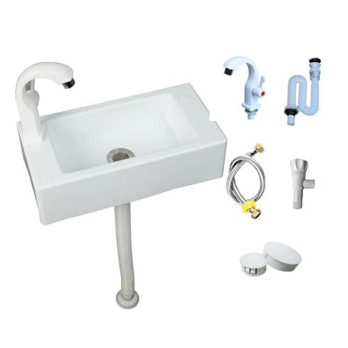 Ausgussbecken kunststoff- Weißes rechteckiges Waschbecken des Badezimmers kleines Waschbecken kleines Waschbecken des Badezimmers einschließlich Kunststoffhahn und Wasserrohr 40 * 20 * 11cm[Biegen] von TYTFTDLD