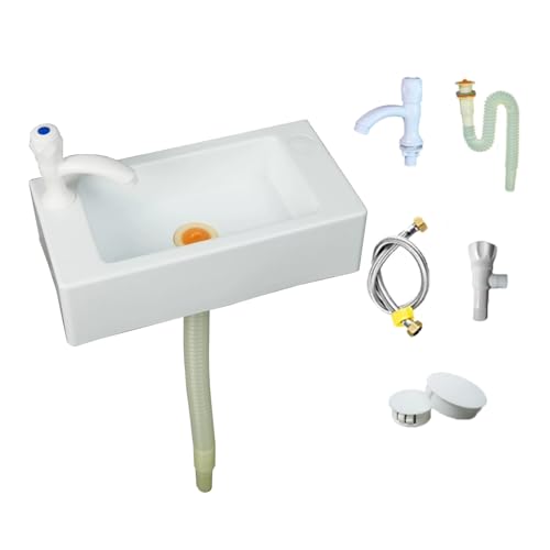 Ausgussbecken kunststoff- Weißes rechteckiges Waschbecken des Badezimmers kleines Waschbecken kleines Waschbecken des Badezimmers einschließlich Kunststoffhahn und Wasserrohr 40 * 20 * 11cm[Kurz] von TYTFTDLD