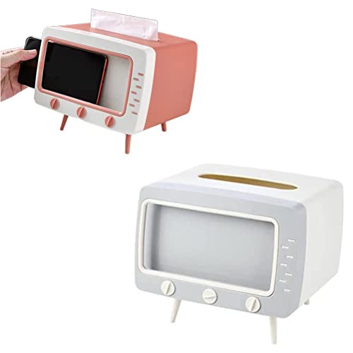 2 in 1 Home TV Shape Phone Holder Tissue Box Creative Desktop Napkin Holder Case Mobile Phone Viewing Bracket Living Room Decor von TYTOGE
