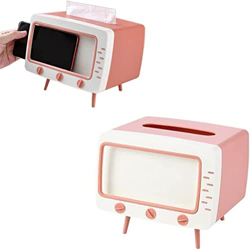 2 in 1 Home TV Shape Phone Holder Tissue Box Creative Desktop Napkin Holder Case Mobile Phone Viewing Bracket Living Room Decor von TYTOGE