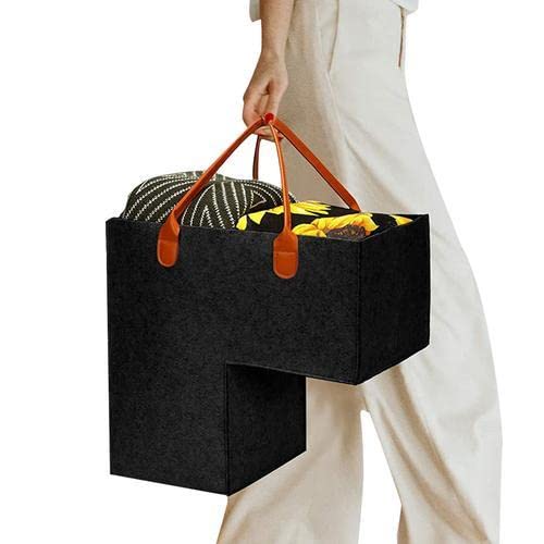 TYTOGE Treppenkorb mit Leder, Griffe Filz Teppich Treppen Organizer Holz Treppen Aufbewahrung Organizer von TYTOGE