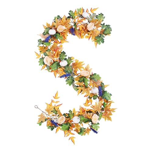 Künstliche Herbst Girlande 200cm mit Ahornblättern, Rosen & Kürbissen - Deko Girlande für Tür, Wand, Treppengeländer & Fenster - Halloween Deko und Thanksgiving Dekoration (A) von TYUIOP