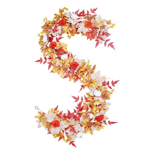 Künstliche Herbst Girlande 200cm mit Ahornblättern, Rosen & Kürbissen - Deko Girlande für Tür, Wand, Treppengeländer & Fenster - Halloween Deko und Thanksgiving Dekoration (B) von TYUIOP