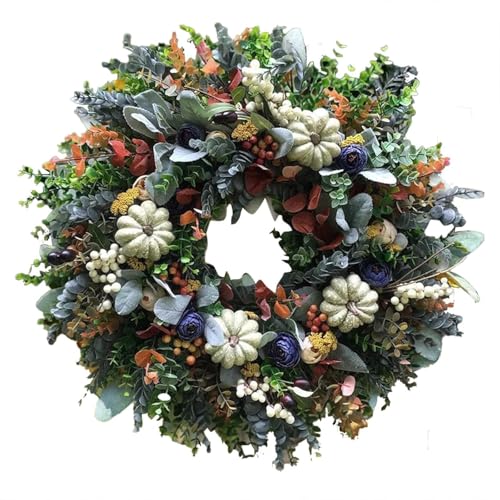 Rustikaler Herbstkranz 45 cm - Haustür-Türkranz mit Kürbis, Rosen & Beeren | Künstliche Blätter | Für Herbstdeko, Erntedankfest & Halloween (35cm) von TYUIOP