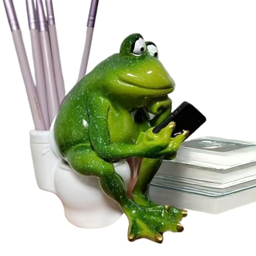 TYUKXJH Figur Frosch, Hausdekoration, Gartendekoration, Tierskulptur | Frosch sitzend auf Toilette, Dekoration für Balkon, Badezimmer oder Schlafzimmer, Gartenfigur aus Kunstharz von TYUKXJH