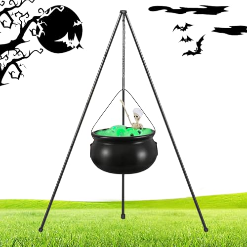 TYUKXJH Hexenkessel groß im Freien – Halloween-Hexenkessel auf Stativ mit Beleuchtung – gruseliges Partyzubehör für Innenbereich, Außenbereich, Terrasse, Rasen, , Eingang von TYUKXJH