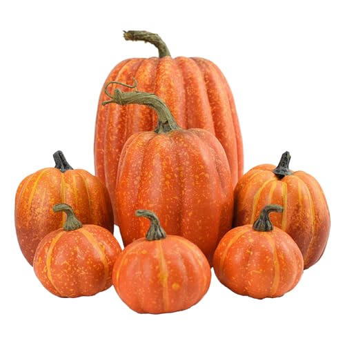 TYUKXJH Künstliche Kürbisse, 7 Stück, verschiedene Größen, saisonale Dekoration für Herbstfeiern, Tischdekoration, Erntefest, Heimdekoration, realistisches Design von TYUKXJH