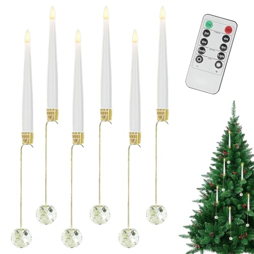 TYUKXJH Lichterkerzen für den Weihnachtsbaum | batteriebetriebene falsche LED-Kerze mit Fernbedienung – 6 elektrische dekorative Kerzen mit Perlhaken für Partys im Innenbereich von TYUKXJH