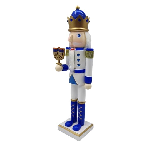 TYUKXJH Nussknacker Figuren aus Holz - bemalte traditionelle Nussknacker Figuren für Chanukka - Figur Ornament weiß und blau für Tisch Kamin Fenster Küche von TYUKXJH