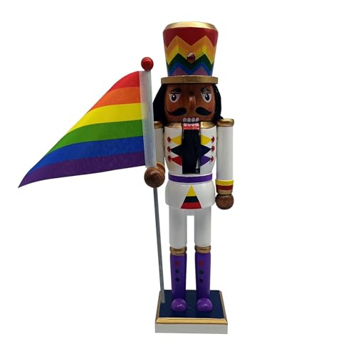 TYUKXJH Weihnachts-Nußknacker-Figur | Nussknacker-Figur aus Holz, dekorativ, Sammlerstück für Tisch, mit Regenbogen-Flagge, für Erwachsene, Jugendliche, Familie, Freunde von TYUKXJH