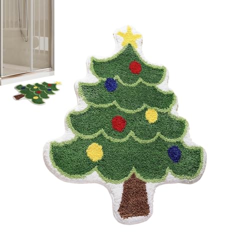 TYUKXJH Weihnachtsteppich | Weihnachtsbaumteppich Weihnachtsmann Badewanne | 40 x 60 cm rutschfest saugfähig | Dekoration für Haus Innen Außen Küche Badezimmer Wohnzimmer Eingang von TYUKXJH