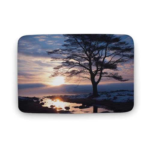 Badezimmerteppich, Baumzweig-Silhouette bei Dämmerung, Badematte für Badezimmer, saugfähig, rutschfest, schnell trocknend, Badteppich für Schlafzimmer, Küche, Waschbecken, Badewannenrand, 50 x 80 cm Badezimmerteppich, Baumzweig-Silhouette bei Dämmerung, Badematte für Badezimmer, saugfähig, rutschfest, schnell trocknend, Badteppich für Schlafzimmer, Küche, Waschbecken, Badewannenrand, 50 x 80 cm von TYULN