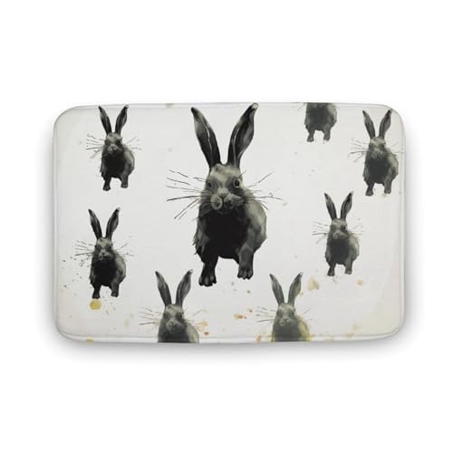 Badezimmerteppich, Kaninchen in verschiedenen Posen, Springen, Laufen, Silhouette, Badematte für Badezimmer, saugfähig, rutschfest, schnell trocknend, Badteppich für Schlafzimmer, Küche, Waschbecken Badezimmerteppich, Kaninchen in verschiedenen Posen, Springen, Laufen, Silhouette, Badematte für Badezimmer, saugfähig, rutschfest, schnell trocknend, Badteppich für Schlafzimmer, Küche, Waschbecken von TYULN