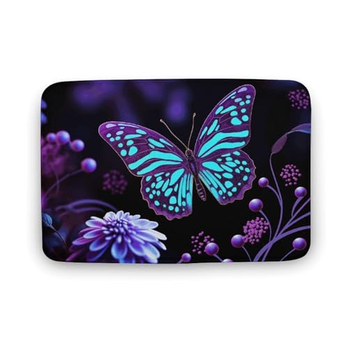 TYULN Badezimmerteppich, 40 x 60 cm, lila Schmetterling und Blumen, Badematte für Badezimmer, saugfähige Duschmatten, rutschfeste Bodenmatte, schnell trocknend, Badteppich für Schlafzimmer, Küche von TYULN