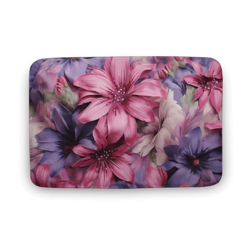 TYULN Badezimmerteppich, 50 x 80 cm, Lila und Blumen, Badematte für Badezimmer, saugfähige Duschmatten, rutschfeste Bodenmatte, schnell trocknend, Badteppich für Schlafzimmer, Küche, Waschbecken TYULN Badezimmerteppich, 50 x 80 cm, Lila und Blumen, Badematte für Badezimmer, saugfähige Duschmatten, rutschfeste Bodenmatte, schnell trocknend, Badteppich für Schlafzimmer, Küche, Waschbecken von TYULN