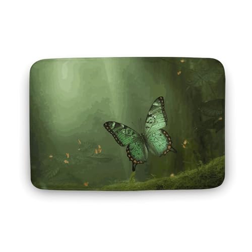 TYULN Badezimmerteppich, 50 x 80 cm, Motiv: grüner Wald, Schmetterling, Badematte für Badezimmer, saugfähige Duschmatten, rutschfeste Bodenmatte, schnell trocknend, Badteppich für Schlafzimmer, Küche TYULN Badezimmerteppich, 50 x 80 cm, Motiv: grüner Wald, Schmetterling, Badematte für Badezimmer, saugfähige Duschmatten, rutschfeste Bodenmatte, schnell trocknend, Badteppich für Schlafzimmer, Küche von TYULN