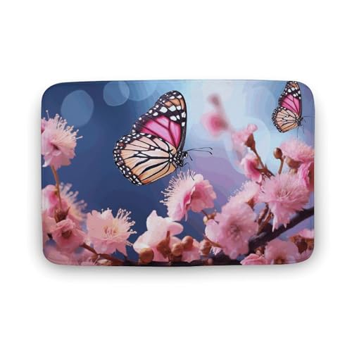 TYULN Badezimmerteppich, Blumen, Schmetterlinge, Badematte für Badezimmer, saugfähig, rutschfest, schnell trocknend, Badteppich für Schlafzimmer, Küche, Waschbecken, Badewannenrand, 50 x 80 cm TYULN Badezimmerteppich, Blumen, Schmetterlinge, Badematte für Badezimmer, saugfähig, rutschfest, schnell trocknend, Badteppich für Schlafzimmer, Küche, Waschbecken, Badewannenrand, 50 x 80 cm von TYULN