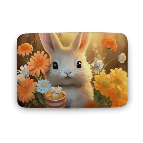TYULN Badezimmerteppich, Kaninchen, Vogel, Blume, Badematte für Badezimmer, saugfähige Duschmatten, rutschfeste Bodenmatte, schnell trocknend, Badteppich für Schlafzimmer, Küche, Waschbecken TYULN Badezimmerteppich, Kaninchen, Vogel, Blume, Badematte für Badezimmer, saugfähige Duschmatten, rutschfeste Bodenmatte, schnell trocknend, Badteppich für Schlafzimmer, Küche, Waschbecken von TYULN