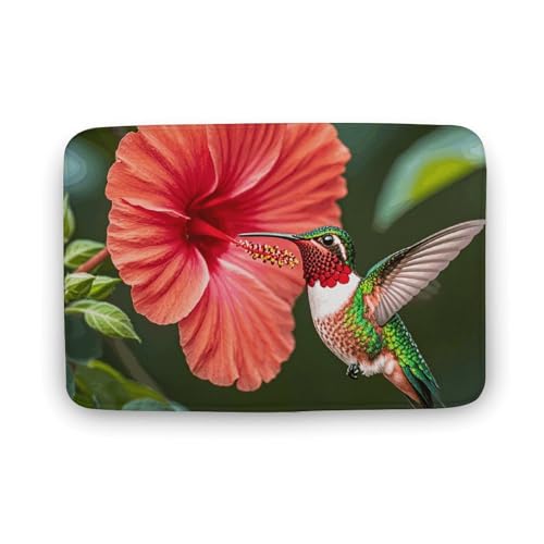 TYULN Badezimmerteppich, Kolibris, rote Blume, Hibiskus, Badematte für Badezimmer, saugfähig, rutschfest, schnell trocknend, Badteppich für Schlafzimmer, Küche, Waschbecken, Badewannenrand, 40 x 60 cm TYULN Badezimmerteppich, Kolibris, rote Blume, Hibiskus, Badematte für Badezimmer, saugfähig, rutschfest, schnell trocknend, Badteppich für Schlafzimmer, Küche, Waschbecken, Badewannenrand, 40 x 60 cm von TYULN