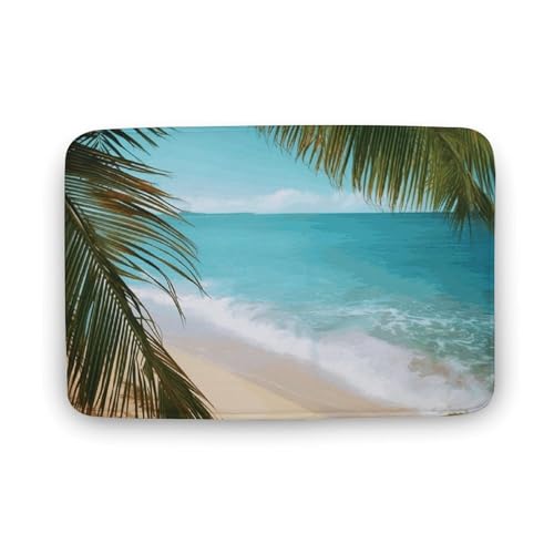 TYULN Badezimmerteppich, Meer, Strand, Palmenblätter, Badematte für Badezimmer, saugfähig, rutschfest, schnell trocknend, Badteppich für Schlafzimmer, Küche, Waschbecken, Badewannenrand, 40 x 60 cm TYULN Badezimmerteppich, Meer, Strand, Palmenblätter, Badematte für Badezimmer, saugfähig, rutschfest, schnell trocknend, Badteppich für Schlafzimmer, Küche, Waschbecken, Badewannenrand, 40 x 60 cm von TYULN