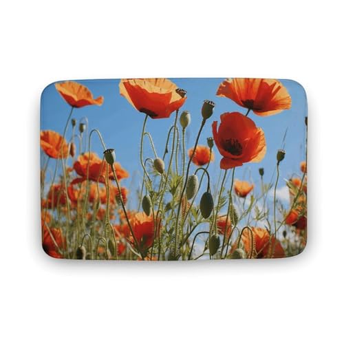 TYULN Badezimmerteppich, Mohnblumen auf blauer Blume, Badematte für Badezimmer, saugfähig, rutschfest, schnell trocknend, Badteppich für Schlafzimmer, Küche, Waschbecken, Badewannenrand, 50 x 80 cm TYULN Badezimmerteppich, Mohnblumen auf blauer Blume, Badematte für Badezimmer, saugfähig, rutschfest, schnell trocknend, Badteppich für Schlafzimmer, Küche, Waschbecken, Badewannenrand, 50 x 80 cm von TYULN