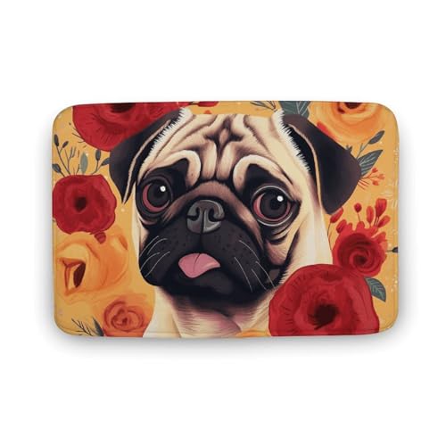 TYULN Badezimmerteppich, Mops, Blume, Badematte für Badezimmer, saugfähig, rutschfest, schnell trocknend, Badteppich für Schlafzimmer, Küche, Waschbecken, Badewannenrand, 40 x 60 cm TYULN Badezimmerteppich, Mops, Blume, Badematte für Badezimmer, saugfähig, rutschfest, schnell trocknend, Badteppich für Schlafzimmer, Küche, Waschbecken, Badewannenrand, 40 x 60 cm von TYULN