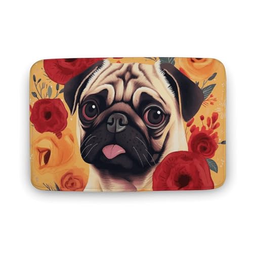 TYULN Badezimmerteppich, Mops, Blume, Badematte für Badezimmer, saugfähig, rutschfest, schnell trocknend, Badteppich für Schlafzimmer, Küche, Waschbecken, Badewannenrand, 50 x 80 cm TYULN Badezimmerteppich, Mops, Blume, Badematte für Badezimmer, saugfähig, rutschfest, schnell trocknend, Badteppich für Schlafzimmer, Küche, Waschbecken, Badewannenrand, 50 x 80 cm von TYULN