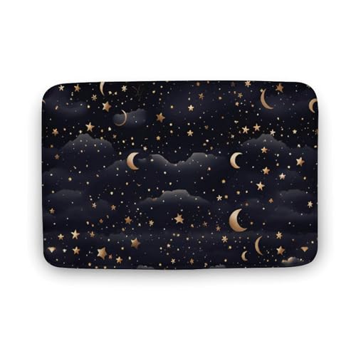 TYULN Badezimmerteppich, Motiv: Sterne und Mond auf dunklem Hintergrund, saugfähige Duschmatten, rutschfeste Bodenmatte, schnell trocknend, Badteppich für Schlafzimmer, Küche, Waschbecken von TYULN