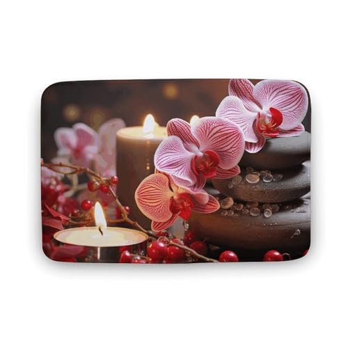 TYULN Badezimmerteppich, Orchidee, Stein, rote Kerzen, Badematte für Badezimmer, saugfähige Duschmatten, rutschfeste Bodenmatte, schnell trocknend, Badteppich für Schlafzimmer, Küche, Waschbecken TYULN Badezimmerteppich, Orchidee, Stein, rote Kerzen, Badematte für Badezimmer, saugfähige Duschmatten, rutschfeste Bodenmatte, schnell trocknend, Badteppich für Schlafzimmer, Küche, Waschbecken von TYULN