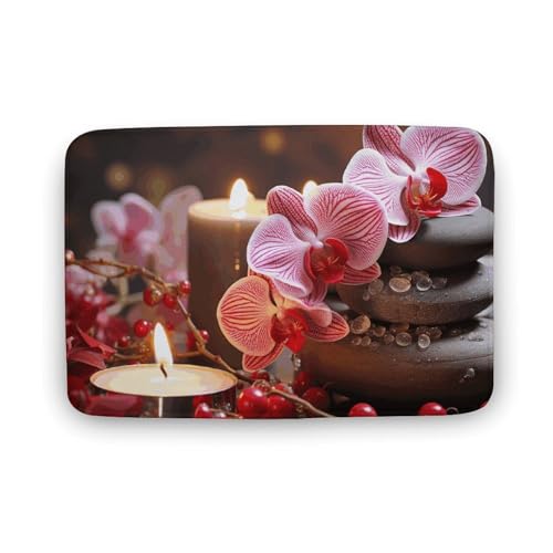 TYULN Badezimmerteppich, Orchideenstein, rote Kerzen, Badematte für Badezimmer, saugfähig, rutschfest, schnell trocknend, Badteppich für Schlafzimmer, Küche, Waschbecken, Badewannenrand, 50 x 80 cm TYULN Badezimmerteppich, Orchideenstein, rote Kerzen, Badematte für Badezimmer, saugfähig, rutschfest, schnell trocknend, Badteppich für Schlafzimmer, Küche, Waschbecken, Badewannenrand, 50 x 80 cm von TYULN