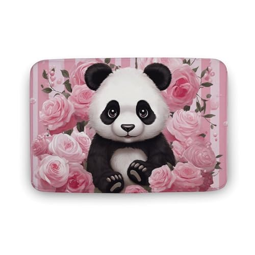 TYULN Badezimmerteppich, Panda-Rose, Blumen, weiße Streifen, Badematte für Badezimmer, saugfähige Duschmatten, rutschfeste Bodenmatte, schnell trocknend, Badteppich für Schlafzimmer, Küche TYULN Badezimmerteppich, Panda-Rose, Blumen, weiße Streifen, Badematte für Badezimmer, saugfähige Duschmatten, rutschfeste Bodenmatte, schnell trocknend, Badteppich für Schlafzimmer, Küche von TYULN