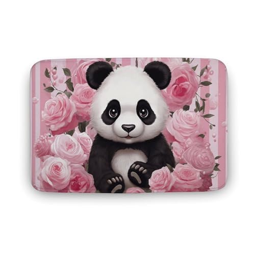 TYULN Badezimmerteppich, Panda-Rose, Blumen, weiße Streifen, Badematte für Badezimmer, saugfähige Duschmatten, rutschfeste Bodenmatte, schnell trocknend, Badteppich für Schlafzimmer, Küche TYULN Badezimmerteppich, Panda-Rose, Blumen, weiße Streifen, Badematte für Badezimmer, saugfähige Duschmatten, rutschfeste Bodenmatte, schnell trocknend, Badteppich für Schlafzimmer, Küche von TYULN