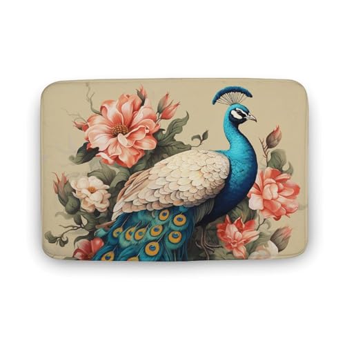 TYULN Badezimmerteppich, Pfau und Blumen, Badematte für Badezimmer, saugfähig, rutschfest, schnell trocknend, Badteppich für Schlafzimmer, Küche, Waschbecken, Badewannenrand, 40 x 60 cm TYULN Badezimmerteppich, Pfau und Blumen, Badematte für Badezimmer, saugfähig, rutschfest, schnell trocknend, Badteppich für Schlafzimmer, Küche, Waschbecken, Badewannenrand, 40 x 60 cm von TYULN
