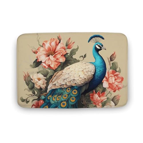 TYULN Badezimmerteppich, Pfau und Blumen, Badematte für Badezimmer, saugfähig, rutschfest, schnell trocknend, Badteppich für Schlafzimmer, Küche, Waschbecken, Badewannenrand, 50 x 80 cm TYULN Badezimmerteppich, Pfau und Blumen, Badematte für Badezimmer, saugfähig, rutschfest, schnell trocknend, Badteppich für Schlafzimmer, Küche, Waschbecken, Badewannenrand, 50 x 80 cm von TYULN
