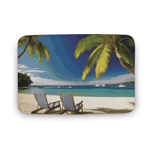 TYULN Badezimmerteppich, Strand, Palme, Stühle, Boote, Badematte für Badezimmer, saugfähige Duschmatten, rutschfeste Bodenmatte, schnell trocknend, Badteppich für Schlafzimmer, Küche, Waschbecken TYULN Badezimmerteppich, Strand, Palme, Stühle, Boote, Badematte für Badezimmer, saugfähige Duschmatten, rutschfeste Bodenmatte, schnell trocknend, Badteppich für Schlafzimmer, Küche, Waschbecken von TYULN