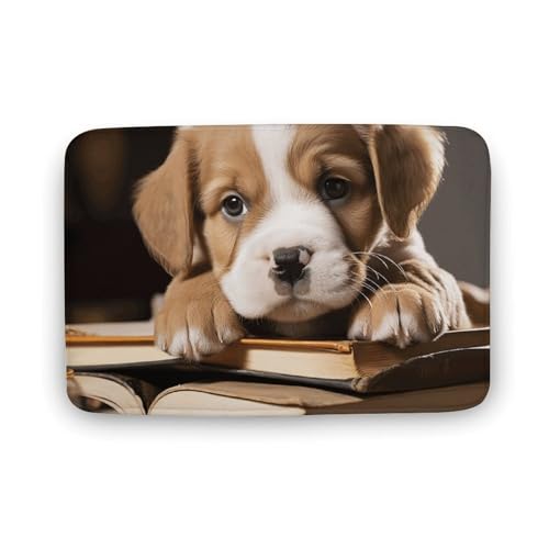 TYULN Badezimmerteppich, Welpe, Hund, mit Buch, Badematte für Badezimmer, saugfähige Duschmatten, rutschfeste Bodenmatte, schnell trocknend, Badteppich für Schlafzimmer, Küche, Waschbecken TYULN Badezimmerteppich, Welpe, Hund, mit Buch, Badematte für Badezimmer, saugfähige Duschmatten, rutschfeste Bodenmatte, schnell trocknend, Badteppich für Schlafzimmer, Küche, Waschbecken von TYULN