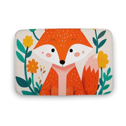 TYULN Badezimmerteppich, niedliches Tier, Fuchs, Blumen, Badematte für Badezimmer, saugfähige Duschmatten, rutschfeste Bodenmatte, schnell trocknend, Badteppich für Schlafzimmer, Küche, Waschbecken TYULN Badezimmerteppich, niedliches Tier, Fuchs, Blumen, Badematte für Badezimmer, saugfähige Duschmatten, rutschfeste Bodenmatte, schnell trocknend, Badteppich für Schlafzimmer, Küche, Waschbecken von TYULN