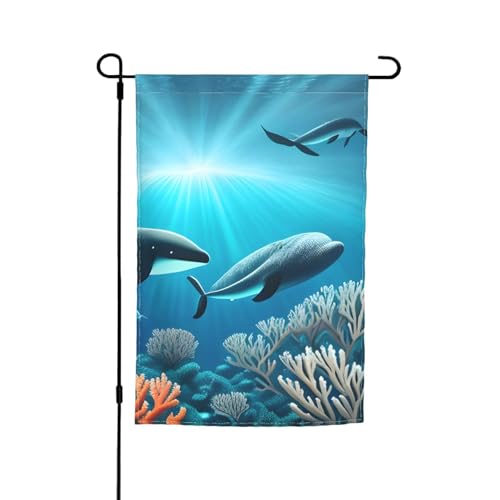 TYUMH Bedruckte Gartenflagge mit Walen unter dem Meer, 30,5 x 45,7 cm, für den Einsatz in Höfen, Gärten, Blumentöpfen und Balkonen von TYUMH