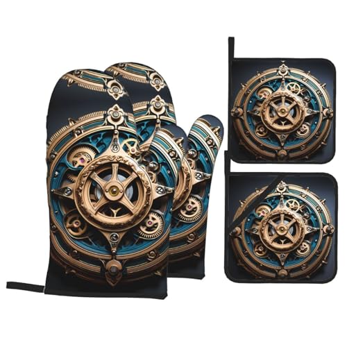 TYUMH Cool Steampunk Zahnräder Küche Backen Vierteiliges Isoliergewebe Dicker Hitzebeständiger Geeignet zum Kochen Backen Grillen TYUMH Cool Steampunk Zahnräder Küche Backen Vierteiliges Isoliergewebe Dicker Hitzebeständiger Geeignet zum Kochen Backen Grillen von TYUMH