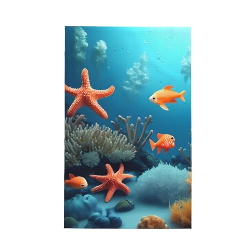 TYUMH Coral Fish Unterwasser-Küchentuch, ultrafeine Faser, Waffelmuster, weich und saugfähig, geeignet zum Trocknen von Geschirr und Reinigung von TYUMH