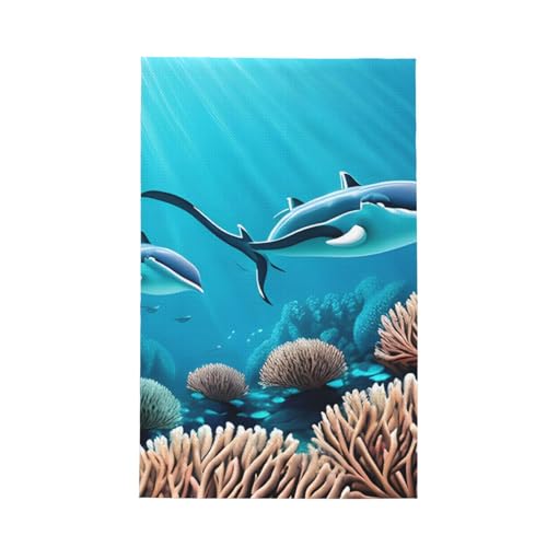 TYUMH Deep Sea Whales Ultrafeine Faser Waffel Küchentuch, weich und saugfähig, geeignet zum Trocknen von Geschirr und Reinigung von TYUMH