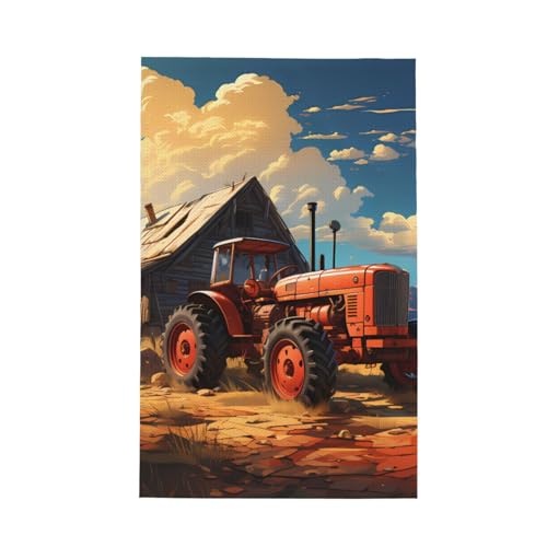 TYUMH Farm Red Traktor Ultrafeine Faser Waffel Küchentuch, weich und saugfähig, geeignet zum Trocknen von Geschirr und Reinigung von TYUMH